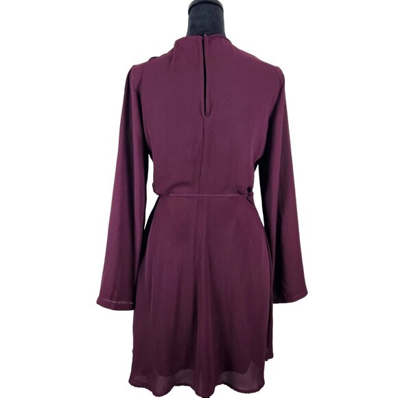 Lush Womens Burgundy Long Sleeve Wrap Dress Size Small Party Casual Lined - Picture 3 of 11